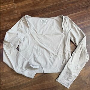 Babaton Light Gray Long Sleeve Square Neck Top